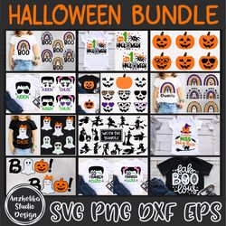 Halloween SVG Bundle, Jack-O-Lantern Face SVG, Ghost SVG, Boo, Fall Silhouette, Digital Designs SVG PNG DXF EPS Files