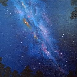 Milky Way Painting Starry Night Wall Art Canvas Oil Painting 12 by 16 Night Sky Original Art Space Artwork