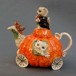 handmade porcelain teapot sculptural teapot pumpkin teapot cute cats figurines fairy carriage snail ceramic sculpture