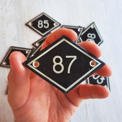 Black number sign 87 small rhomb metal plate