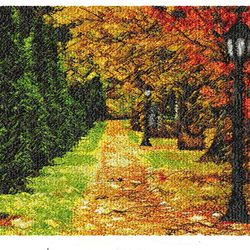 Gold autumn. Autumn picture. Landscape. Foliage. Machine embroidery design. Photo stitch. Digital design.