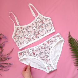 Cotton underwear set "Piggies" | bra and panties | underwear with print