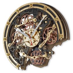Automaton Bite Silent Moving Gears Wall Clock 1682 Black Gold,Personalized Decorative Art, Gift, Steampunk Decor