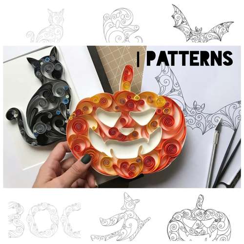Set of patterns for Quilling - Halloween templates - Pumpkin - Black cat