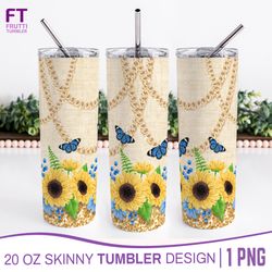 Sunflower Skinny Tumbler Sublimation Wrap, Butterfly Tumbler Wrap, Yellow Tumbler Sublimation Design, Rustic Tumbler PNG