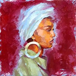 Black Woman Painting African American Portrait Original Oil Wall Art Contemporary Figurative Art Impasto by Olkosi