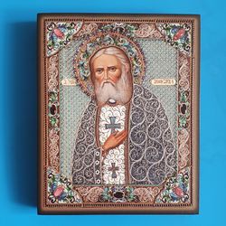 St Seraphim of Sarov orthodox wooden icon 6.2x5" free shipping