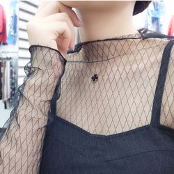 Black Mesh Top Womens Long Sleeve Sheer Top Net See Through Blouse Tulle Gothic Halloween