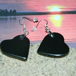 Heart shungite earrings, black stone cute chakra energy jewelry