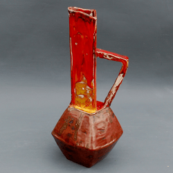 Red decorative vase with handle Ceramic jug Tall vase Minimalism art Modern Ceramic decanter Geometric vase Fiery color