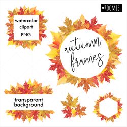 watercolor autumn wreaths leaves clipart, fall leaf frame, hello autumn png borders decor png halloween