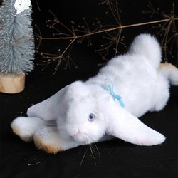 realistic toy white rabbit pet portrait