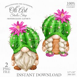 Cactus Gnomes Clip Art. Hand Drawn Graphics, Instant Download. Digital Download. OliArtStudioShop