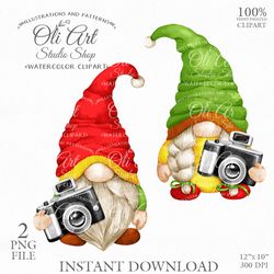 Camera Gnomes Clip Art. Photographer Gnome. Hand Drawn Graphics, Instant Download. Digital Download. OliArtStudioShop