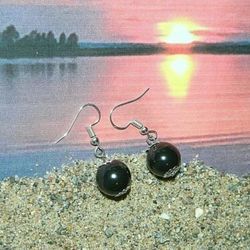 Shungite earrings, beaded earrings, black bead earrings, healing jewelry