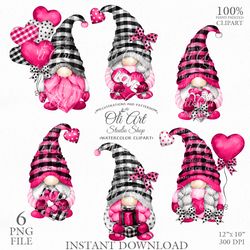 Valentine Pink  Gnome. Love Cute Cnome. Cute Characters, Hand Drawn graphics. Digital Download. OliArtStudioShop