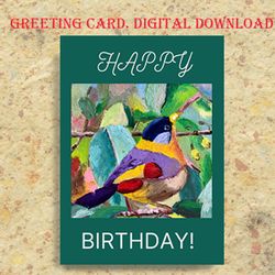 Happy Birthday card, Goldfinch Bird Greeting Card, Digital Download, Printable bird, Birthday E-Card