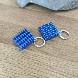Cyberpunk earrings square Neon blue cybercore jewelry Futuristic earrings