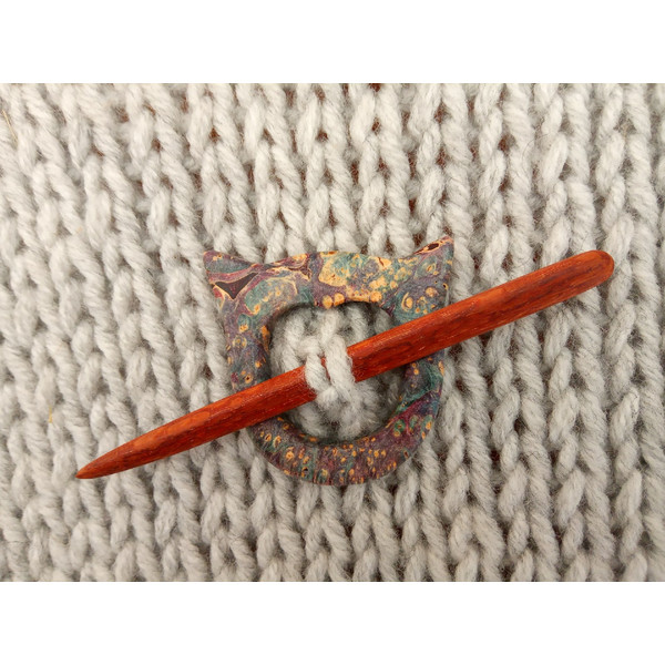 Crazy cat lady gift Knitting scarf pin Wood scarf pin.jpg