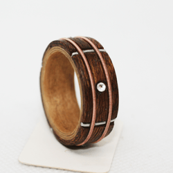 Guitar Fretboard Ring, Bentwood Ring With Guitar String, Wood Ring with Guitar String and Swarovski crystals, Guitar Str