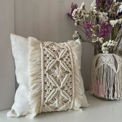 macrame decorative pillow cover, 30 x 30 cm