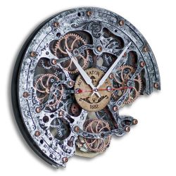 Automaton Bite 1682 Wall Clock Metal Jacket, Handcrafted Clock Steampunk, Mechanical Gears, Personalized Gift Home Decor