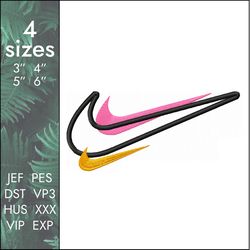 nike embroidery design, custom logo swoosh file nikes, 4 sizes, instant download