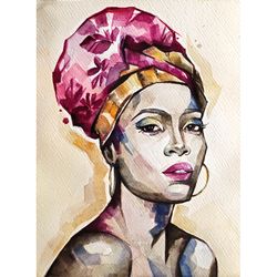 african american woman painting original art hand painted woman portrait watercolor artwork african wall art by alyonart