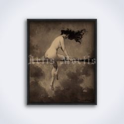 Departure for the Sabbath naked witch painting by A.J. Penot, printable art, print, poster (Digital Download)