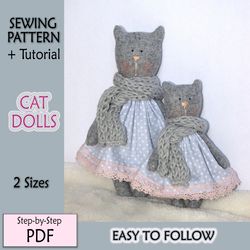 Sewing PDF Pattern, Cat Dolls Sewing Pattern, Stuffed Animal Pattern