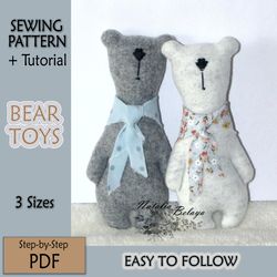 Easy Toy PDF Pattern, Bear Sewing Pattern, Stuffed Animal Pattern, How to sew Primitive Toy Bear E-Pattern