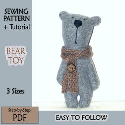 Bear Toy Sewing Pattern, Easy PDF Stuffed Animal Pattern, How to sew Primitive Toy Bear E-Pattern