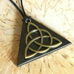 Shungite triangle pendant, handmade magic node necklace from healing stone for men and women.