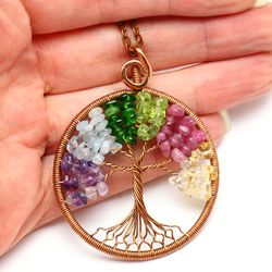 Copper Tree Of Life Necklace Wire Wrapped Jewelry Lucky Tree Necklace 7th Anniversary Gift For Wife Gift For Women