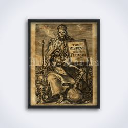The Mirrour Which Flatters Not, Skeleton King medieval printable art, print, poster (Digital Download)