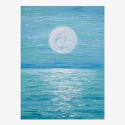 Seascape painting Moonlit night original art small oil painting 8 by 6 inches