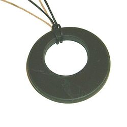 Shungite necklace, shungite double circle pendant, black jewelry, healing stone