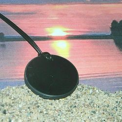 Shungite circle necklace, handmade pendant from black healing stone for men and women.