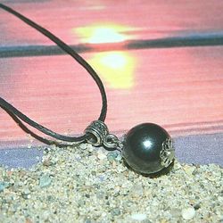 Shungite black bead necklace pendant handmade from healing stone for girls and women