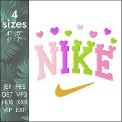 Nike hearts Embroidery Design, Multicolored custom love logo swoosh file, 4 sizes, Instant Download