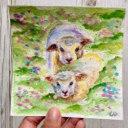 Sheep Watercolor Painting, Original Lamb Watercolor, Sheep Family Painting, Cottagecore Decor, Farmer Animals Art