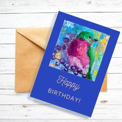 digital download, bird birthday card, hand painted card, printable bird, birthday e-card, robin painting