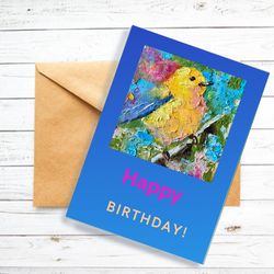 Digital Greeting Card, Happy Birthday card, Goldfinch postcard, Printable bird, Birthday E-Card