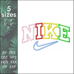 nike colors embroidery design, custom one line logo swoosh file, 5 sizes, instant download