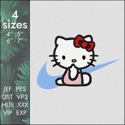 Nike Hello Kitty Embroidery Design, Fuck custom logo swoosh file, 4 sizes, Instant Download