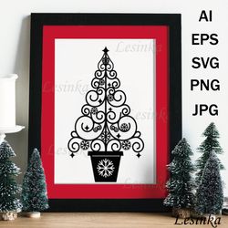 3D postcard, Christmas tree, multi-layered illustration