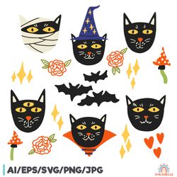 Halloween Black Face Cat Clipart