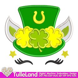 St Patrick's Day Unicorn with Wearing Irish Hat Green Clover Shamrock Unicorn Applique Design for Machine Embroidery