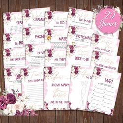 maroon floral bridal shower games bundle bridal shower games printable bridal shower party hen party games, bride to be
