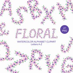 watercolor floral alphabet clipart letters a-z, clipart alphabet png, abc, monogram, letter wall decor